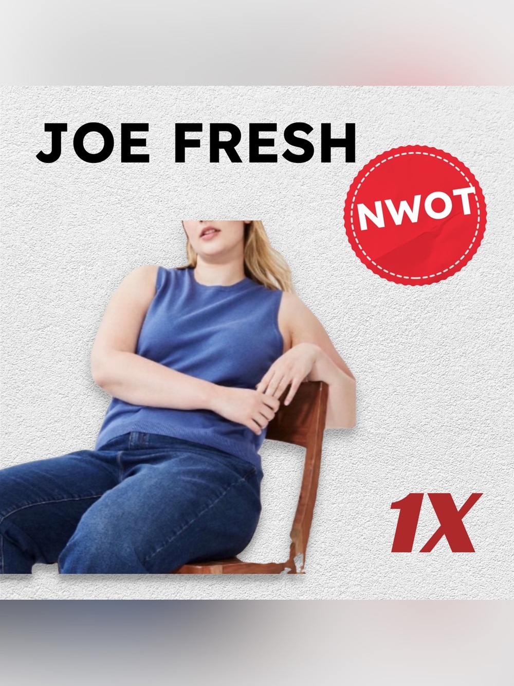 🇨🇦🆕NWOT JOE FRESH | 1X | Minimalist blue sleeveless knit sweater cashmere mix